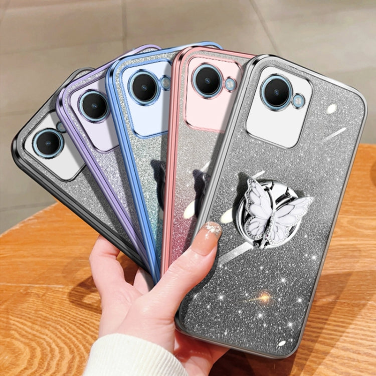 For Realme C30s Plated Gradient Glitter Butterfly Holder TPU Phone Case