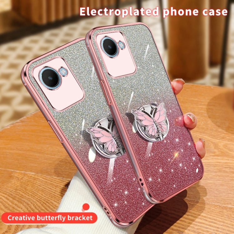 For Realme C30s Plated Gradient Glitter Butterfly Holder TPU Phone Case