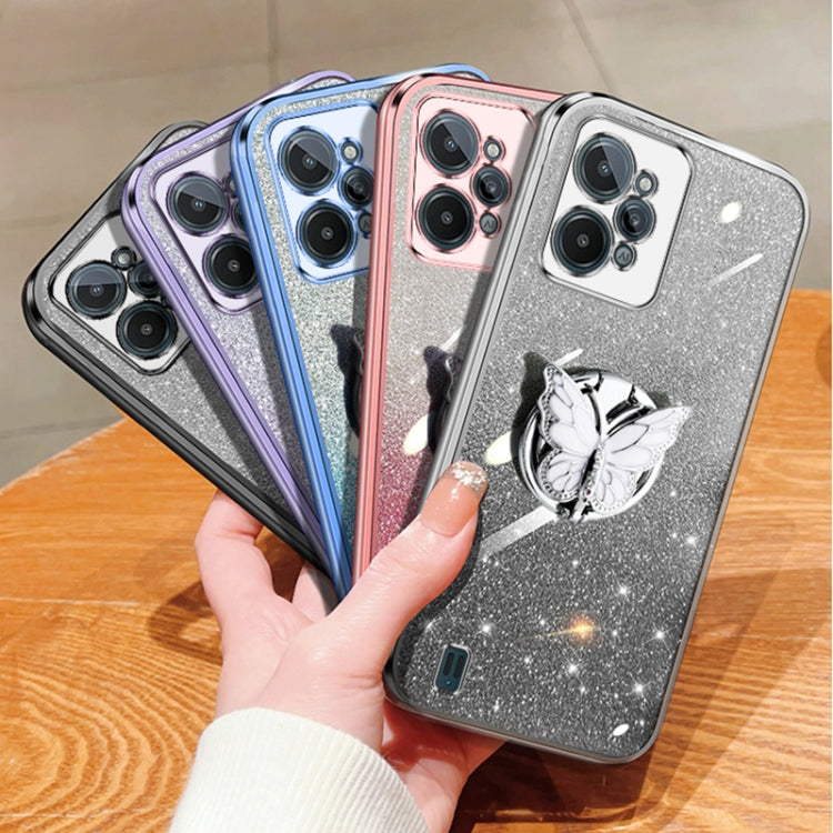 For Realme C31 Plated Gradient Glitter Butterfly Holder TPU Phone Case