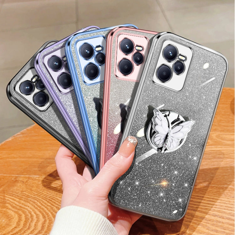 For Realme C35 Plated Gradient Glitter Butterfly Holder TPU Phone Case