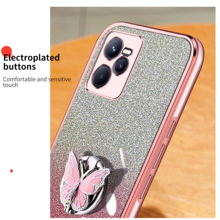For Realme C35 Plated Gradient Glitter Butterfly Holder TPU Phone Case