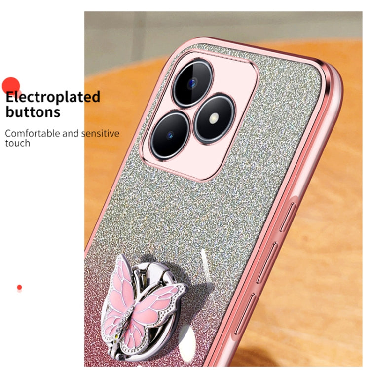 For Realme C53 Plated Gradient Glitter Butterfly Holder TPU Phone Case