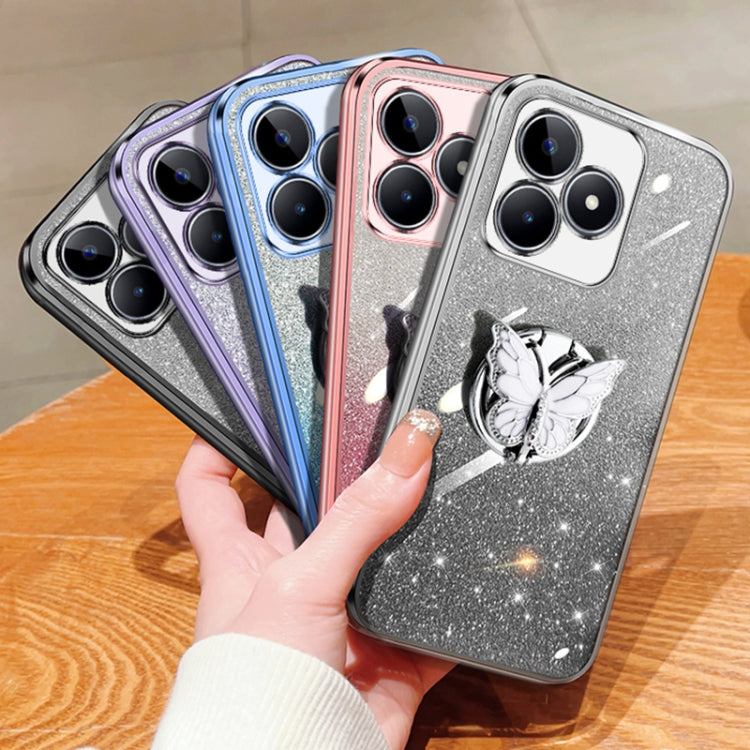 For Realme C53 Plated Gradient Glitter Butterfly Holder TPU Phone Case