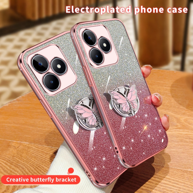 For Realme C53 Plated Gradient Glitter Butterfly Holder TPU Phone Case