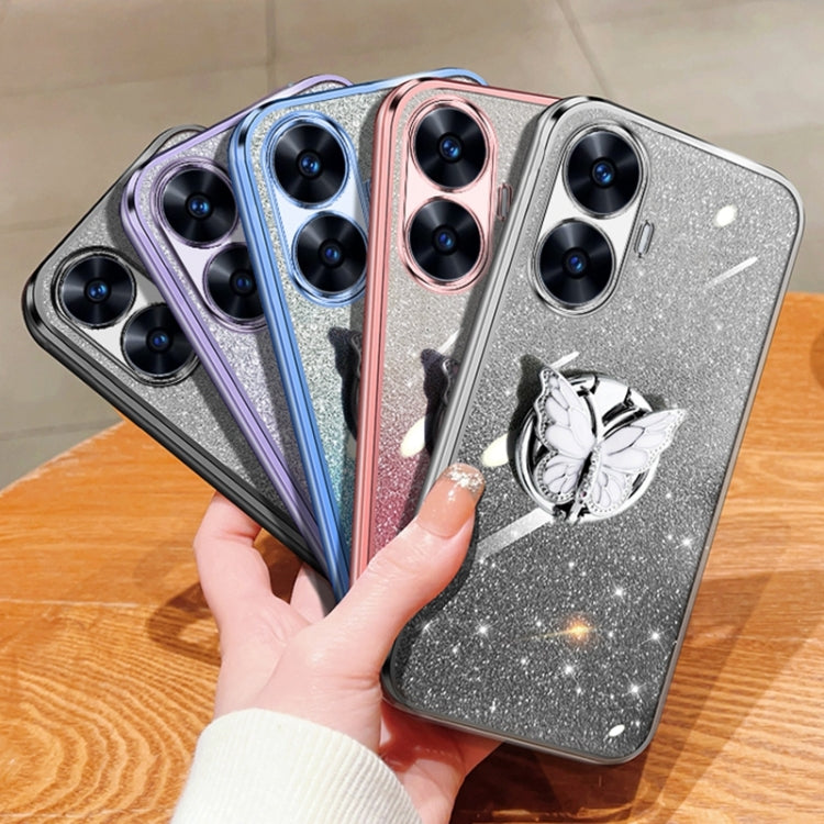 For Realme C55 Plated Gradient Glitter Butterfly Holder TPU Phone Case
