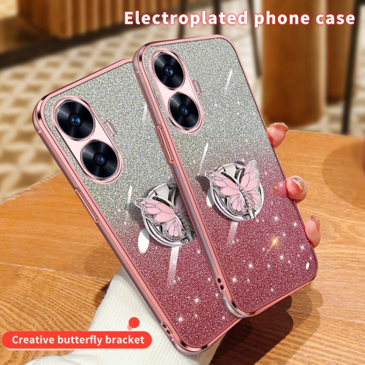 For Realme C55 Plated Gradient Glitter Butterfly Holder TPU Phone Case