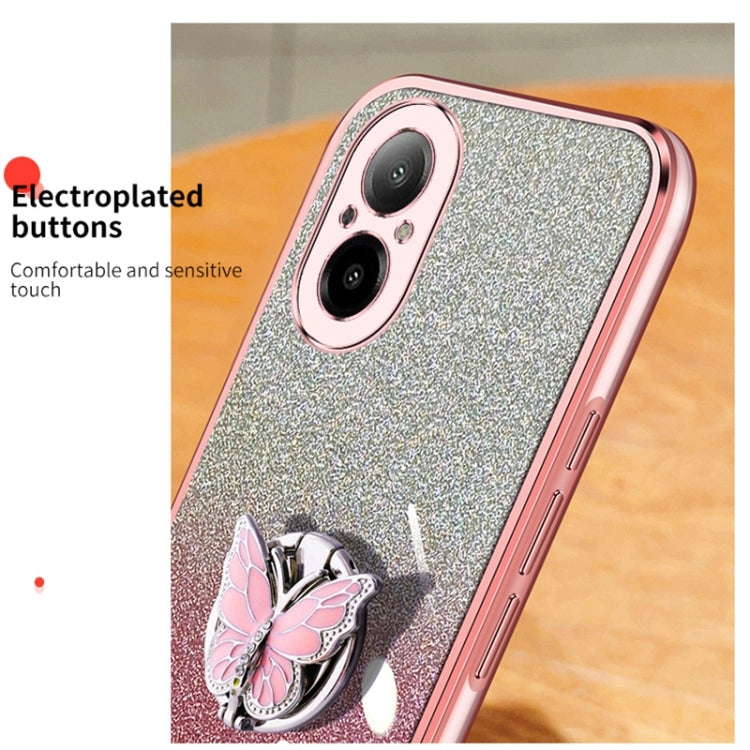 For Realme C67 4G Plated Gradient Glitter Butterfly Holder TPU Phone Case
