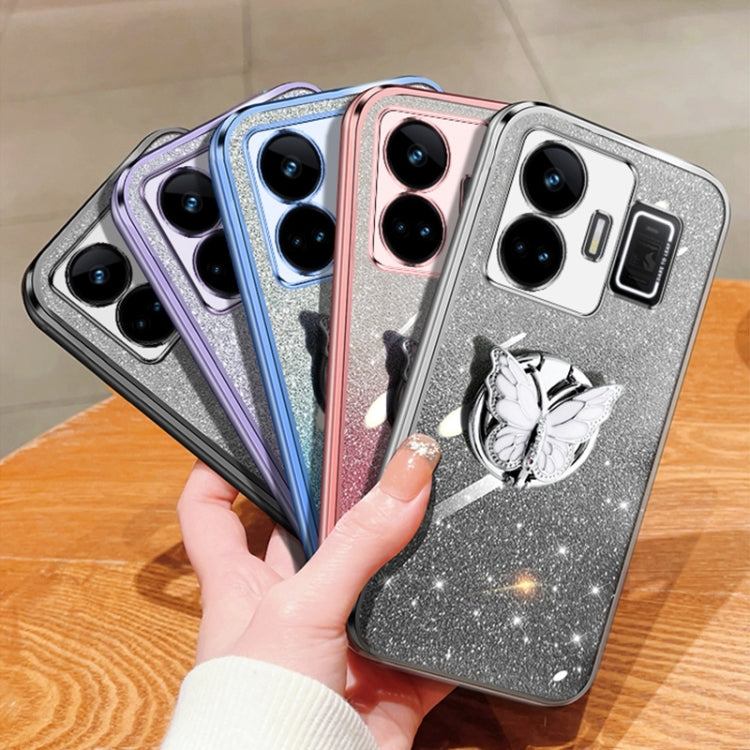For Realme GT Neo5 Plated Gradient Glitter Butterfly Holder TPU Phone Case