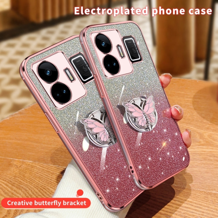 For Realme GT Neo5 Plated Gradient Glitter Butterfly Holder TPU Phone Case