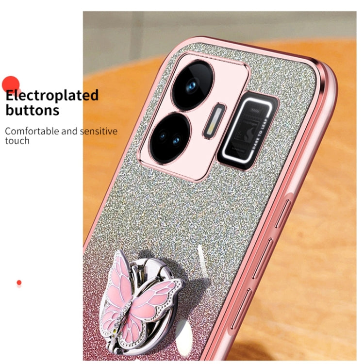 For Realme GT Neo5 Plated Gradient Glitter Butterfly Holder TPU Phone Case