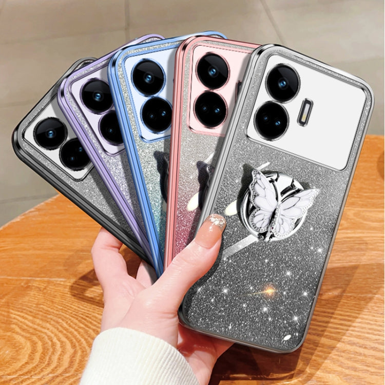 For Realme GT Neo5 SE Plated Gradient Glitter Butterfly Holder TPU Phone Case