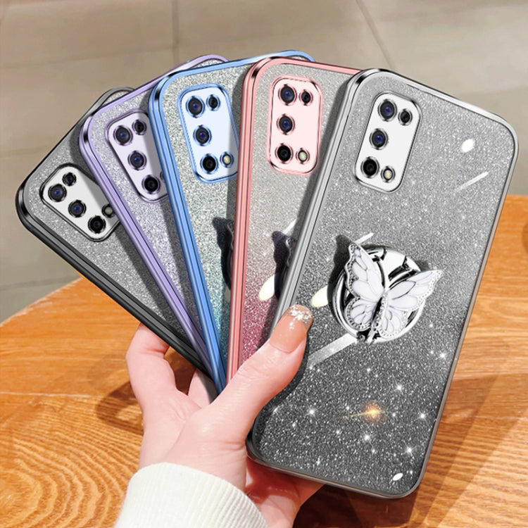 For Realme V5 5G Plated Gradient Glitter Butterfly Holder TPU Phone Case
