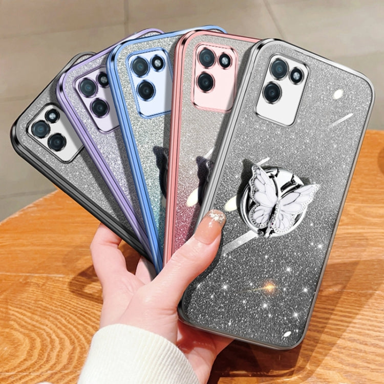 For Realme V11 5G Plated Gradient Glitter Butterfly Holder TPU Phone Case