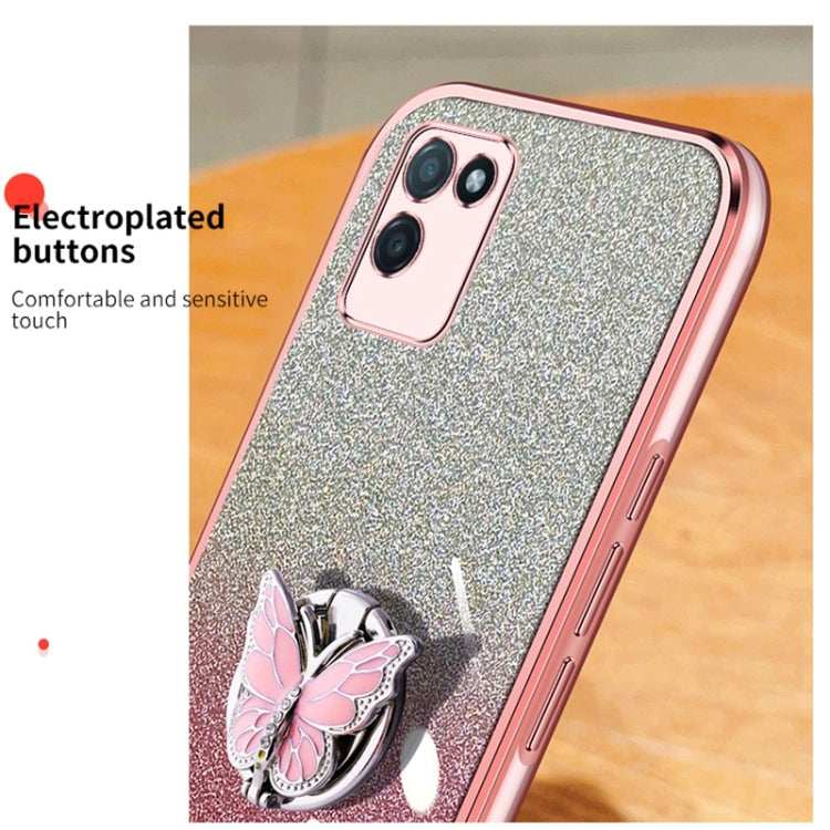 For Realme V11 5G Plated Gradient Glitter Butterfly Holder TPU Phone Case