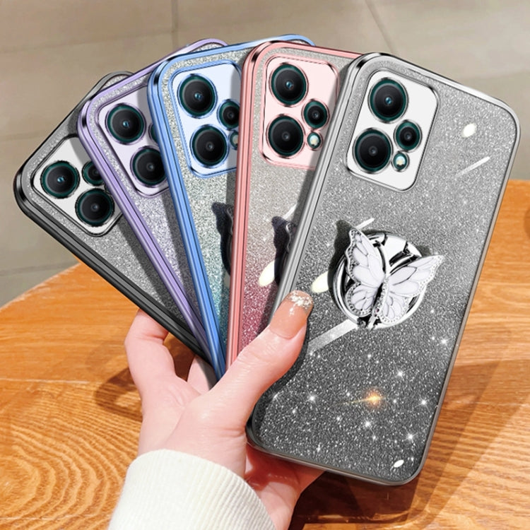 For Realme V25 Plated Gradient Glitter Butterfly Holder TPU Phone Case