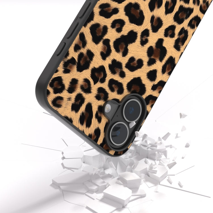 For iPhone 16 Plus Black Frame Leopard Phone Case