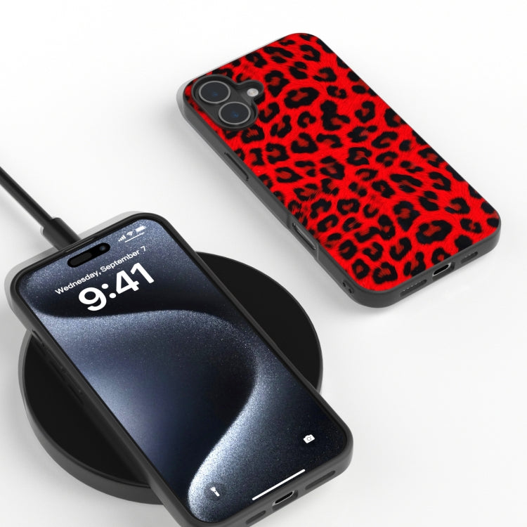 For iPhone 16 Plus Black Frame Leopard Phone Case
