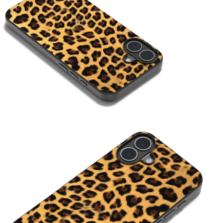 For iPhone 16 Plus Black Frame Leopard Phone Case