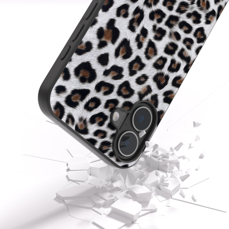 For iPhone 16 Black Frame Leopard Phone Case