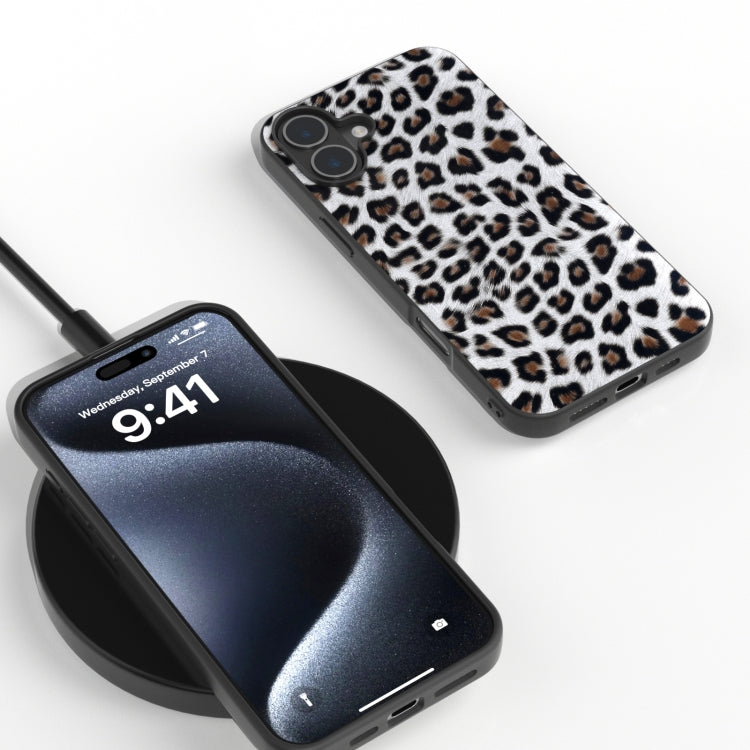 For iPhone 16 Black Frame Leopard Phone Case