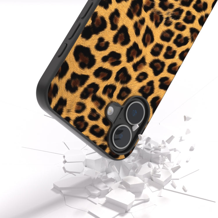 For iPhone 16 Black Frame Leopard Phone Case