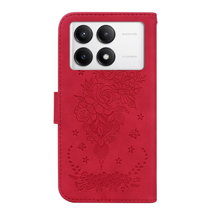 For Redmi K70 / K70 Pro Butterfly Rose Embossed Leather Phone Case