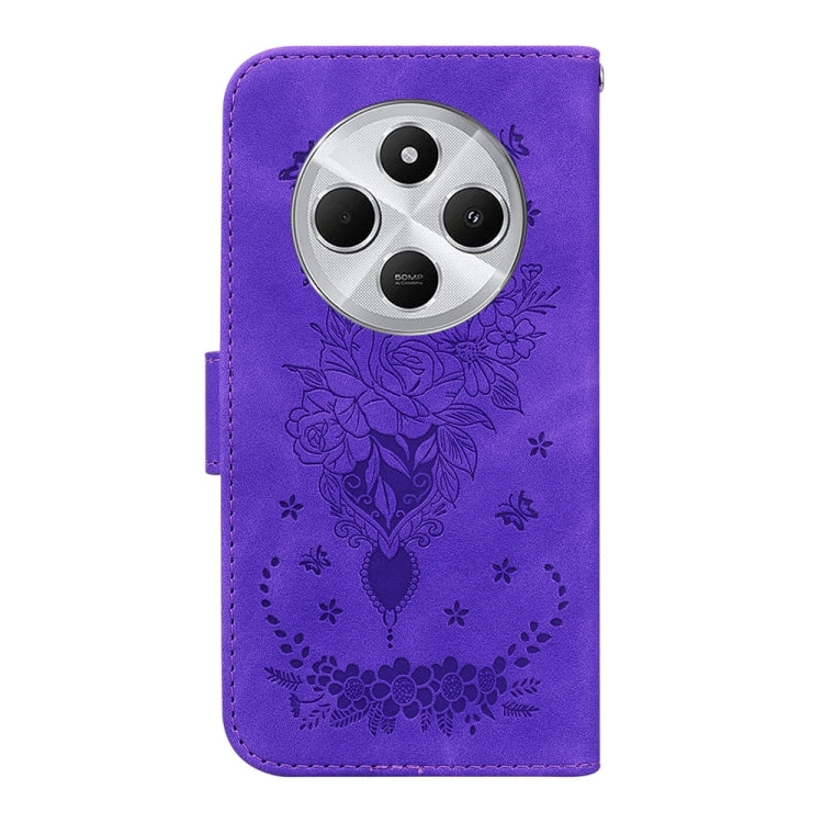 For Redmi 14C 4G Butterfly Rose Embossed Leather Phone Case