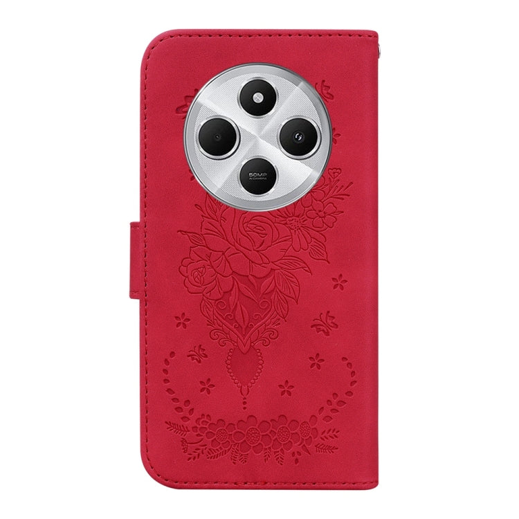 For Redmi 14C 4G Butterfly Rose Embossed Leather Phone Case