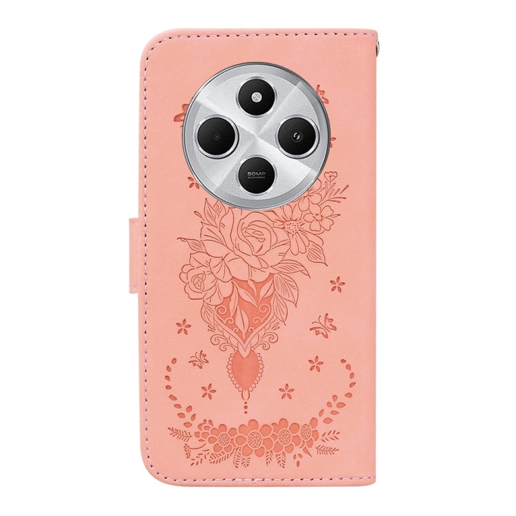 For Redmi 14C 4G Butterfly Rose Embossed Leather Phone Case