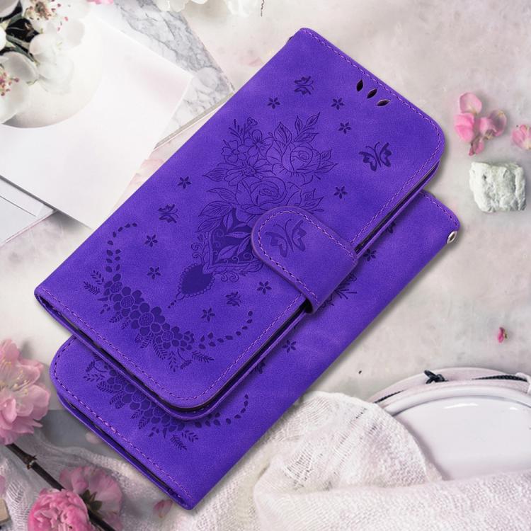 For Redmi Note 14 4G 163.25mm Butterfly Rose Embossed Leather Phone Case