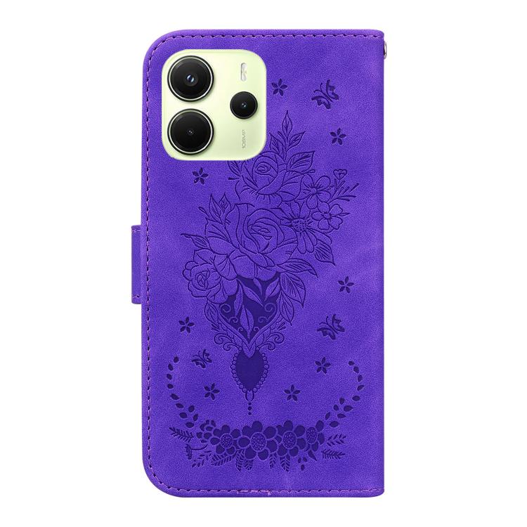 For Redmi Note 14 4G 163.25mm Butterfly Rose Embossed Leather Phone Case