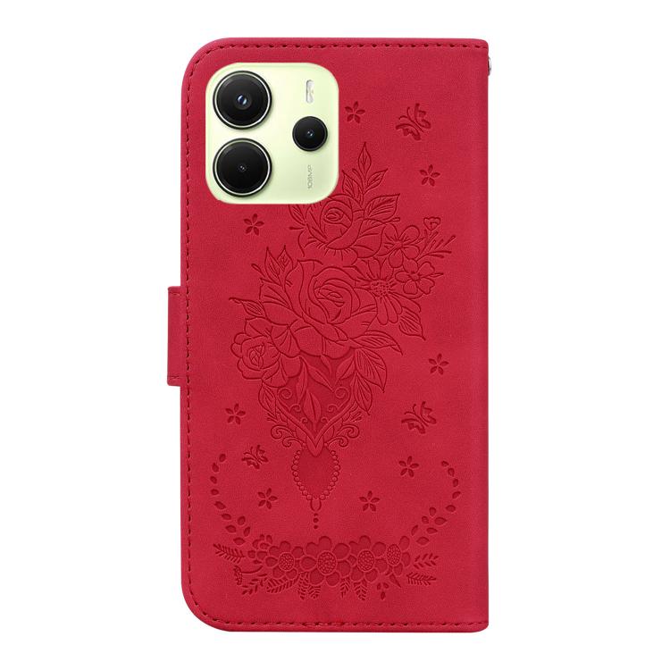 For Redmi Note 14 4G 163.25mm Butterfly Rose Embossed Leather Phone Case