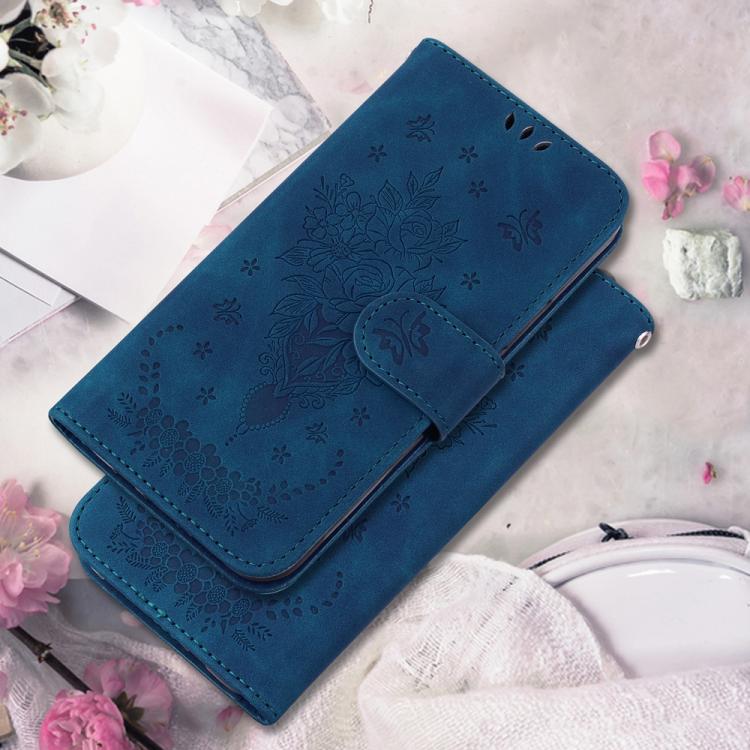 For Redmi Note 14 4G 164.84mm Butterfly Rose Embossed Leather Phone Case