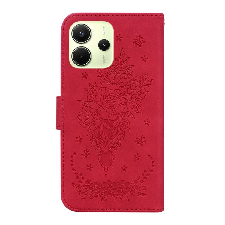 For Redmi Note 14 4G 164.84mm Butterfly Rose Embossed Leather Phone Case