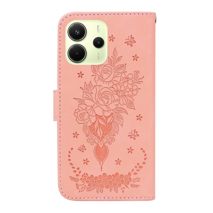 For Redmi Note 14 4G 164.84mm Butterfly Rose Embossed Leather Phone Case
