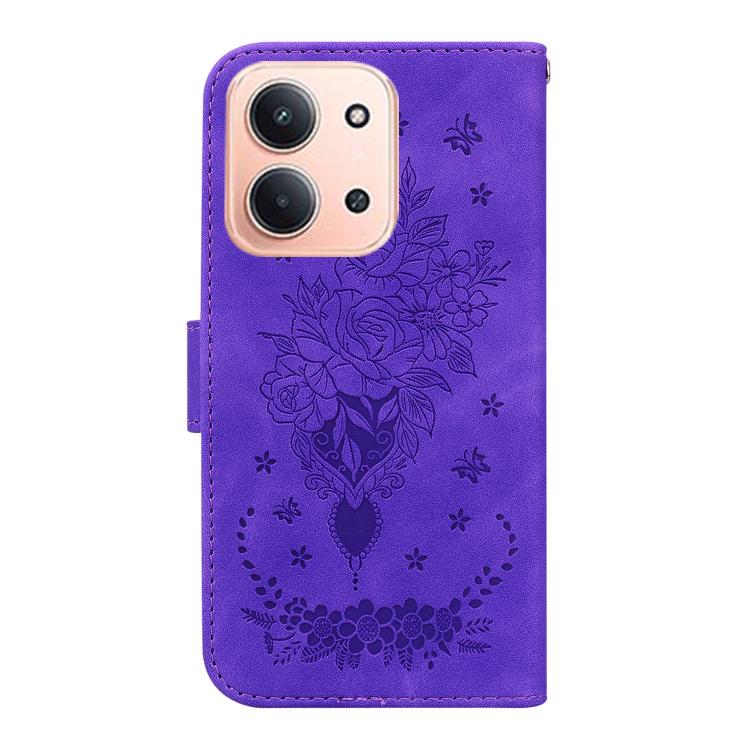 For Redmi 15C 5G / 4G EU 173mm / Poco C85 5G Butterfly Rose Embossed Leather Phone Case