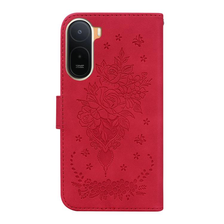 For Redmi A7 Pro 4G / 5G 171mm / Poco C85x 5G Butterfly Rose Embossed Leather Phone Case