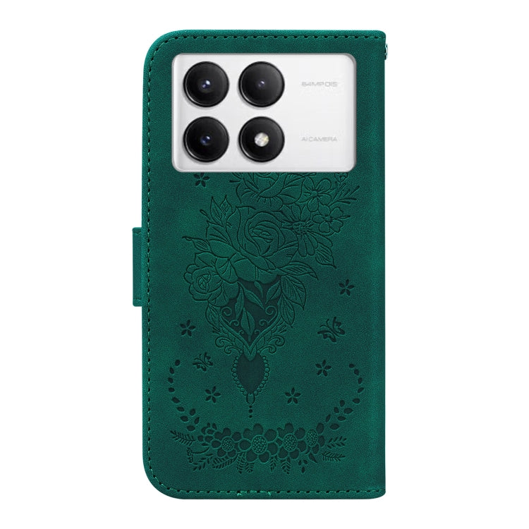For Xiaomi Poco F6 Pro Butterfly Rose Embossed Leather Phone Case