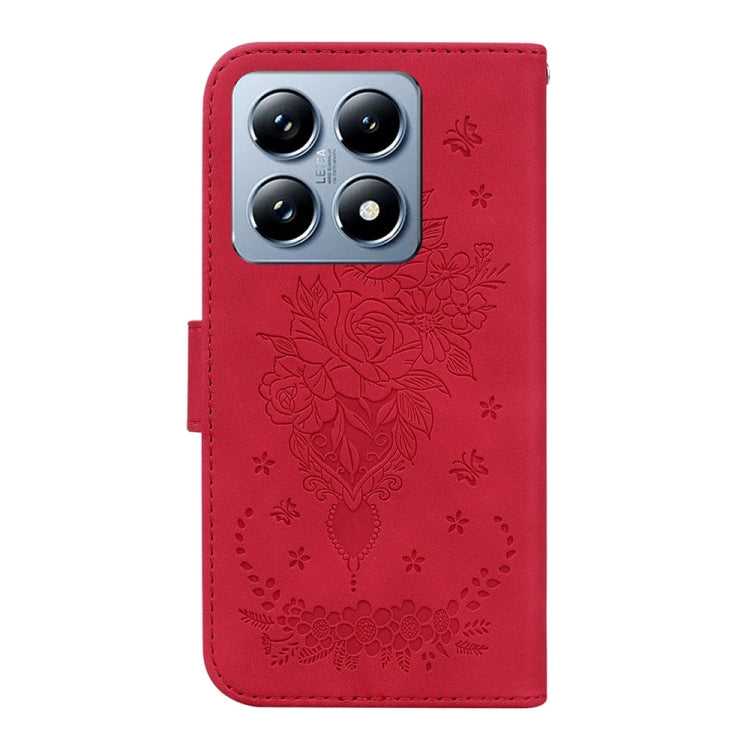 For Xiaomi 14T Butterfly Rose Embossed Leather Phone Case