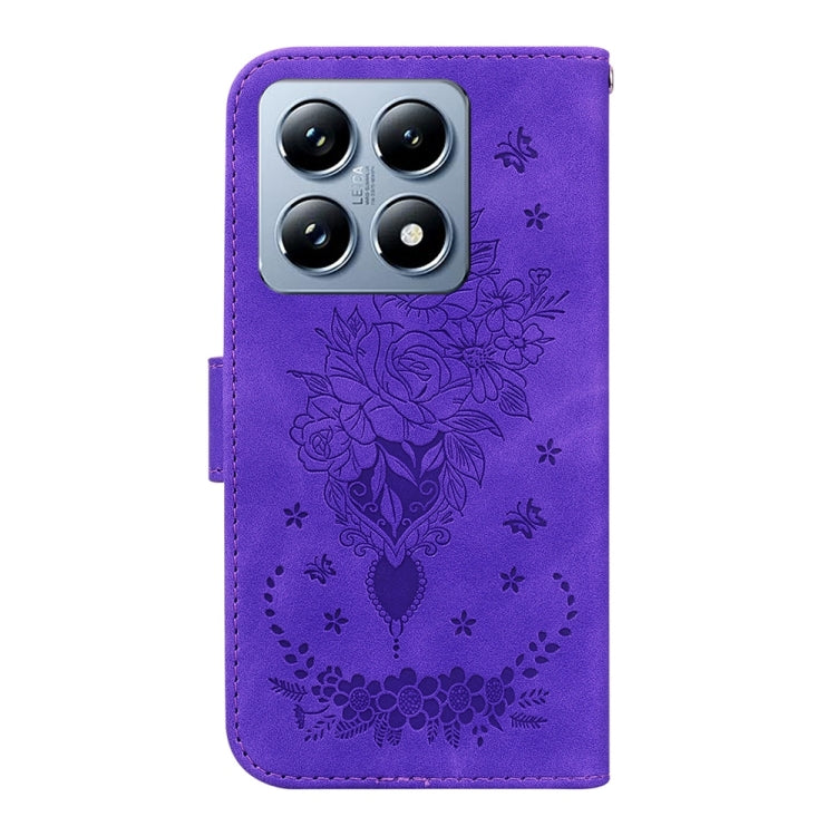For Xiaomi 14T Pro Butterfly Rose Embossed Leather Phone Case