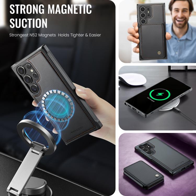 For Samsung Galaxy S25 Ultra 5G JEEHOOD J05 Business Magnetic Style RFID Leather Phone Case