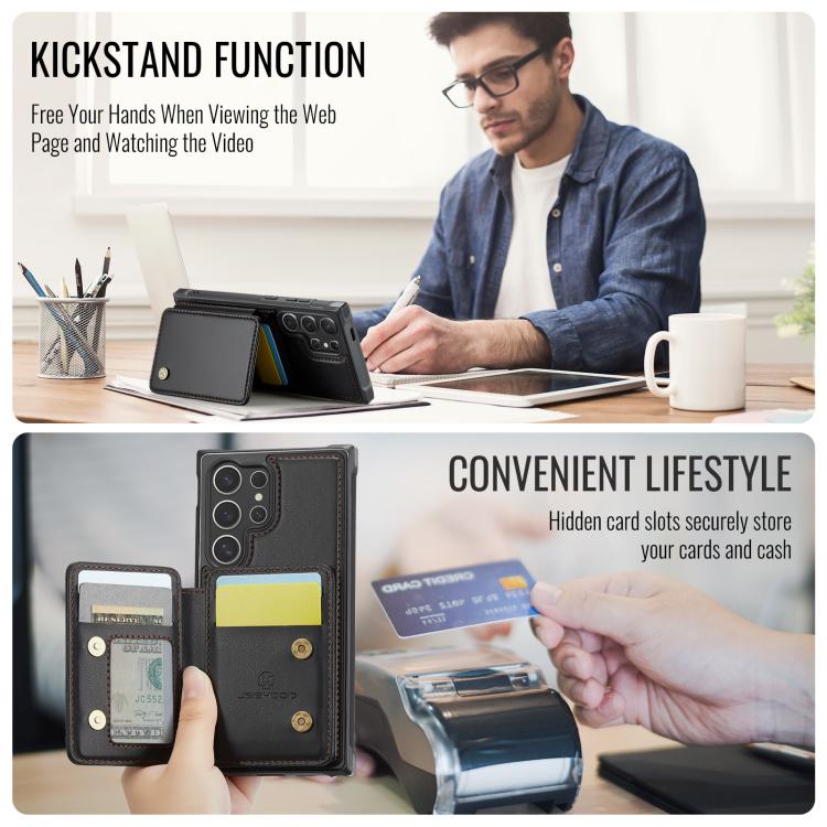 For Samsung Galaxy S25 Ultra 5G JEEHOOD J05 Business Magnetic Style RFID Leather Phone Case