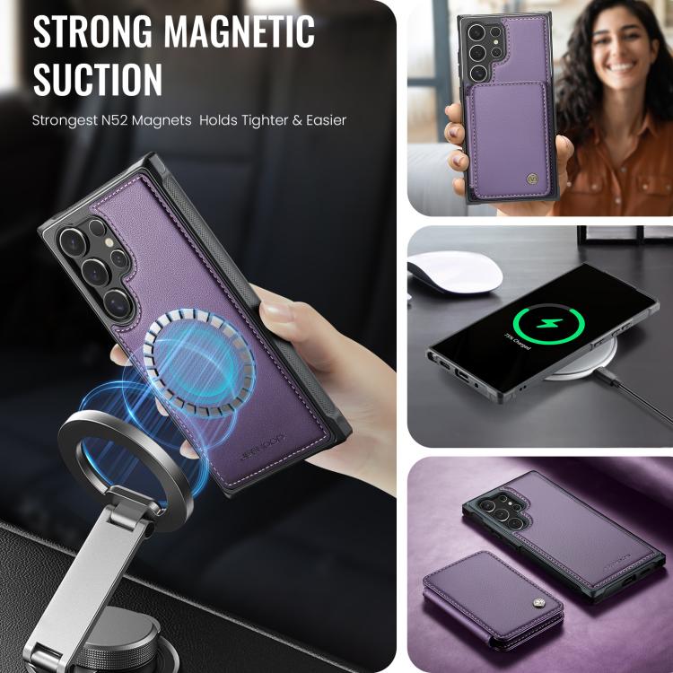For Samsung Galaxy S25 Ultra 5G JEEHOOD J05 Business Magnetic Style RFID Leather Phone Case