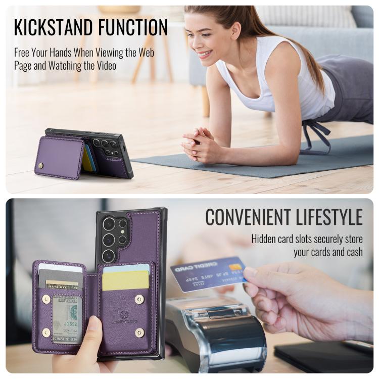 For Samsung Galaxy S25 Ultra 5G JEEHOOD J05 Business Magnetic Style RFID Leather Phone Case