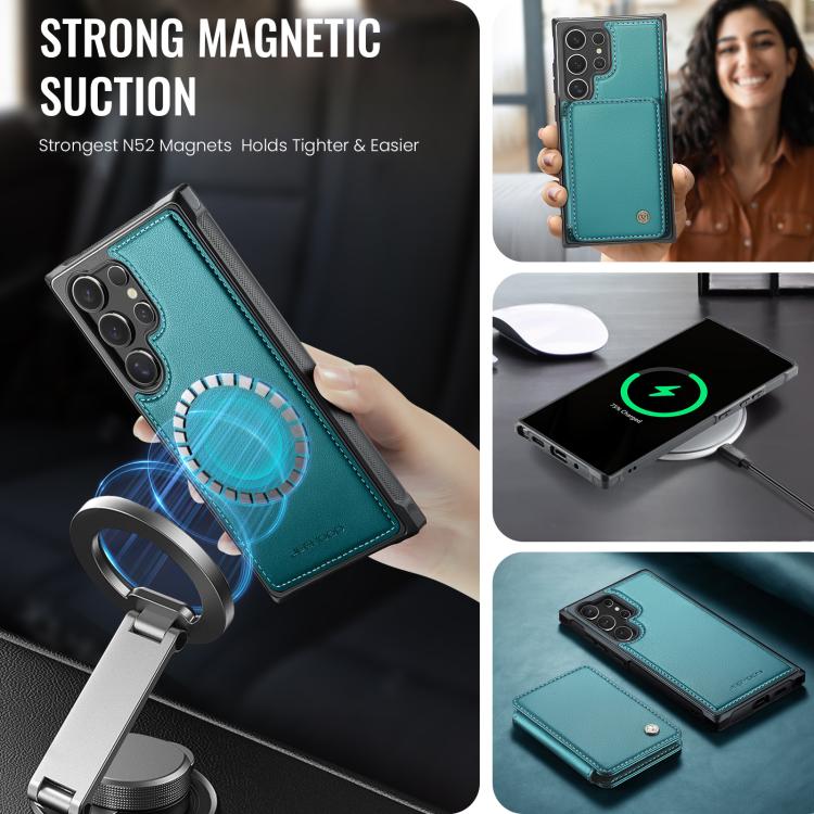 For Samsung Galaxy S25 Ultra 5G JEEHOOD J05 Business Magnetic Style RFID Leather Phone Case