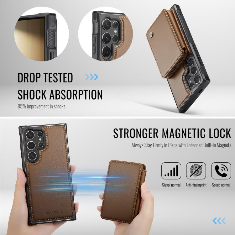 For Samsung Galaxy S25 Ultra 5G JEEHOOD J05 Business Magnetic Style RFID Leather Phone Case