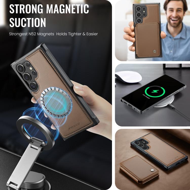 For Samsung Galaxy S25 Ultra 5G JEEHOOD J05 Business Magnetic Style RFID Leather Phone Case