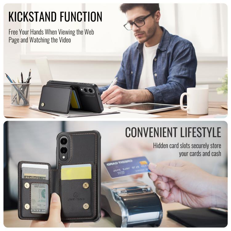 For Samsung Galaxy S25 Edge 5G JEEHOOD J05 Business Magnetic Style RFID Leather Phone Case