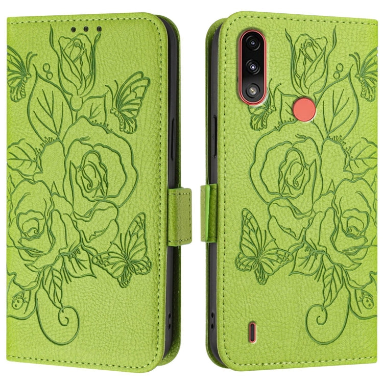 For Motorola Moto E7 Power 2021 Embossed Rose RFID Anti-theft Leather Phone Case