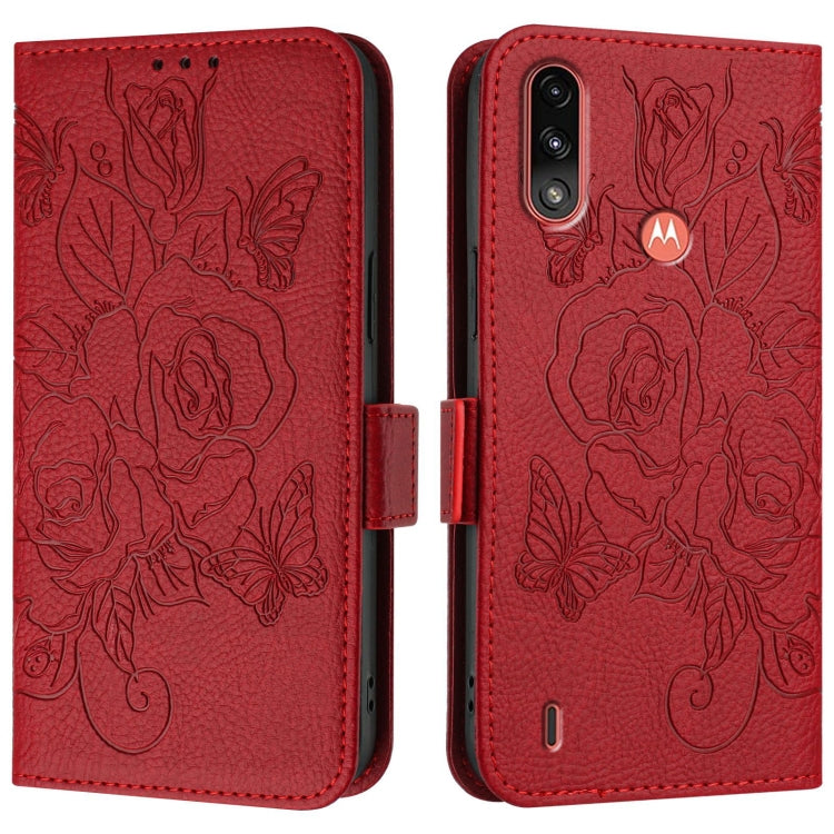 For Motorola Moto E7 Power 2021 Embossed Rose RFID Anti-theft Leather Phone Case